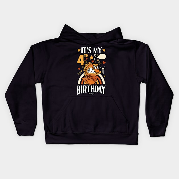 4th birthday Fish Kids Hoodie by Tesszero